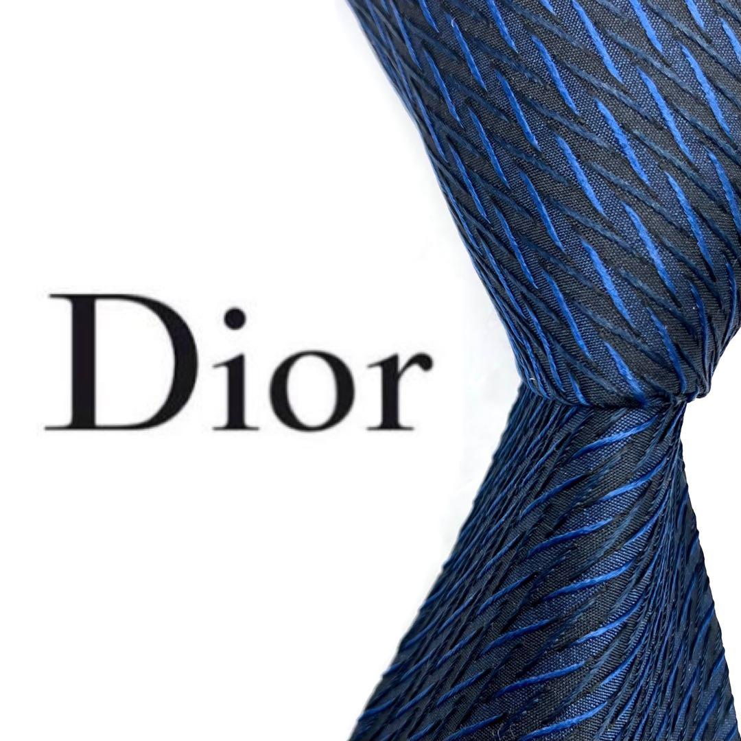 ◆美品◆Christian Dior ネクタイ 青色 幾何学模様 光沢感