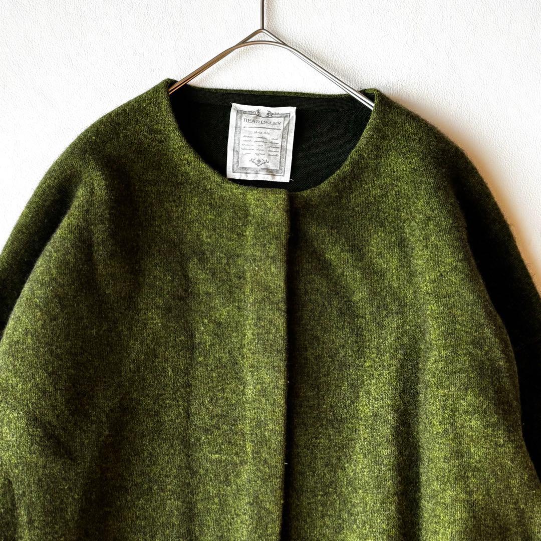 BEARDSLEY 洗えるニットコート　ラクーンニット　オリーブグリーン