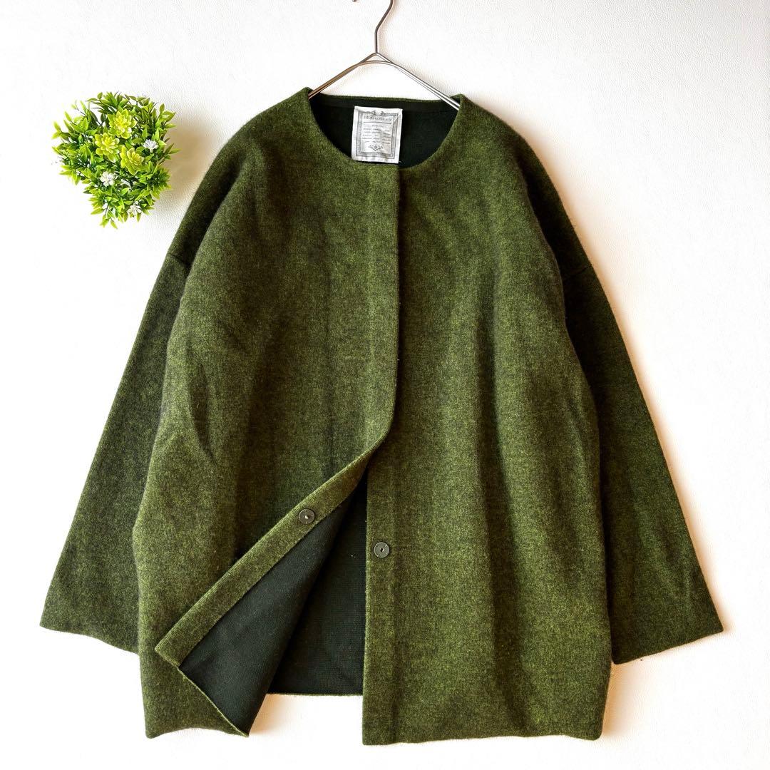 BEARDSLEY 洗えるニットコート　ラクーンニット　オリーブグリーン