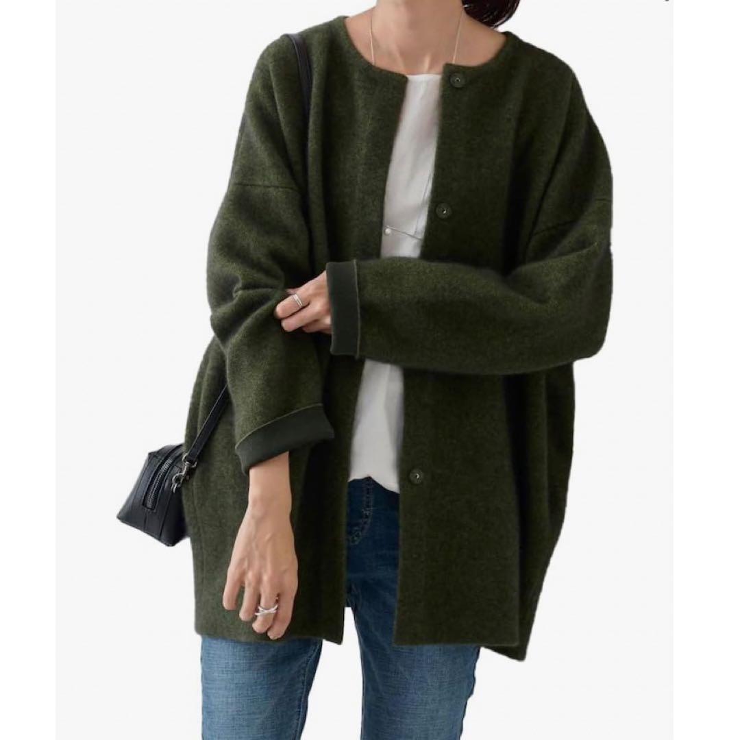 BEARDSLEY 洗えるニットコート　ラクーンニット　オリーブグリーン