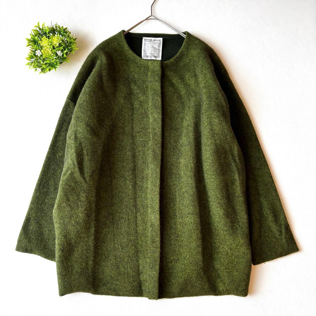 BEARDSLEY 洗えるニットコート　ラクーンニット　オリーブグリーン