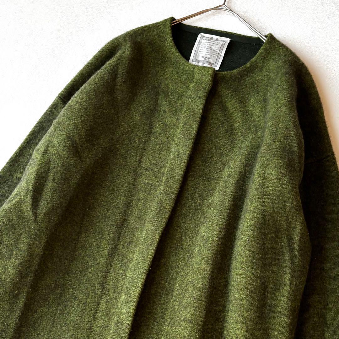 BEARDSLEY 洗えるニットコート　ラクーンニット　オリーブグリーン