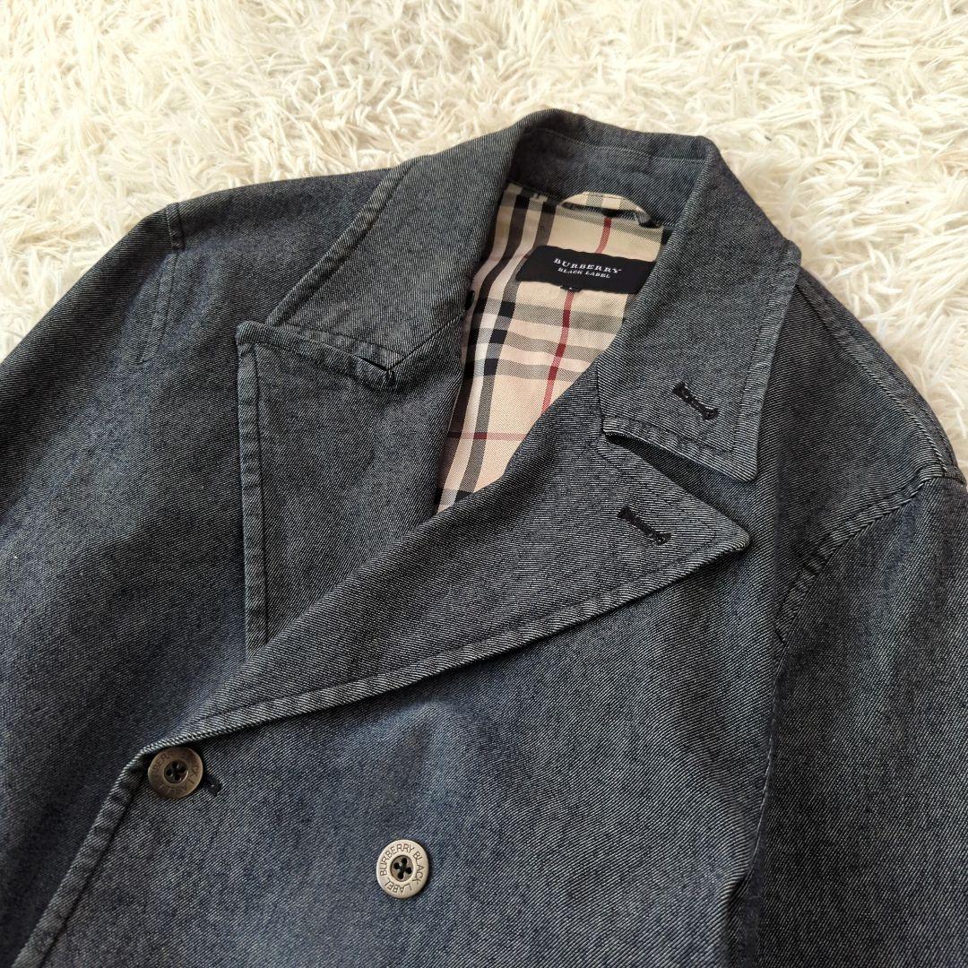 バーバリーブラックレーベル Pコート デニム 銀釦 ノバチェック L