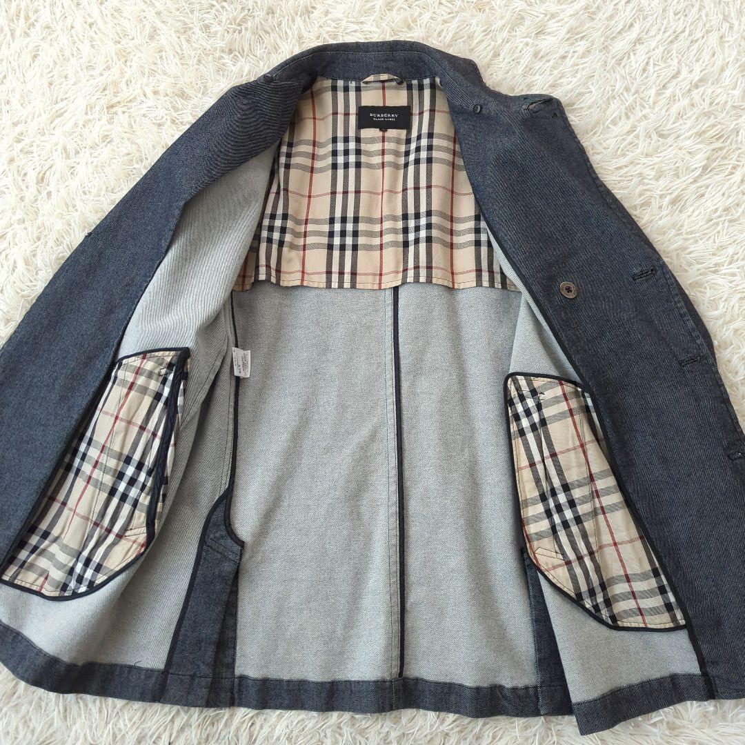 バーバリーブラックレーベル Pコート デニム 銀釦 ノバチェック L