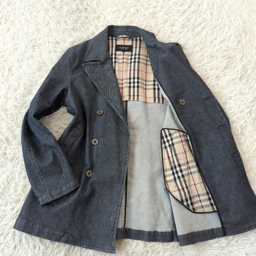 バーバリーブラックレーベル Pコート デニム 銀釦 ノバチェック L