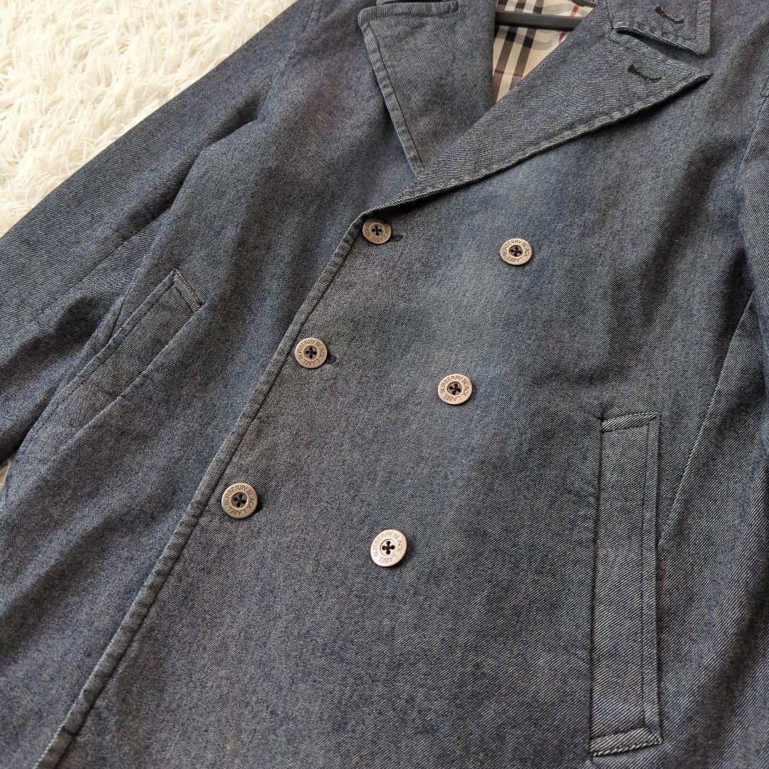 バーバリーブラックレーベル Pコート デニム 銀釦 ノバチェック L