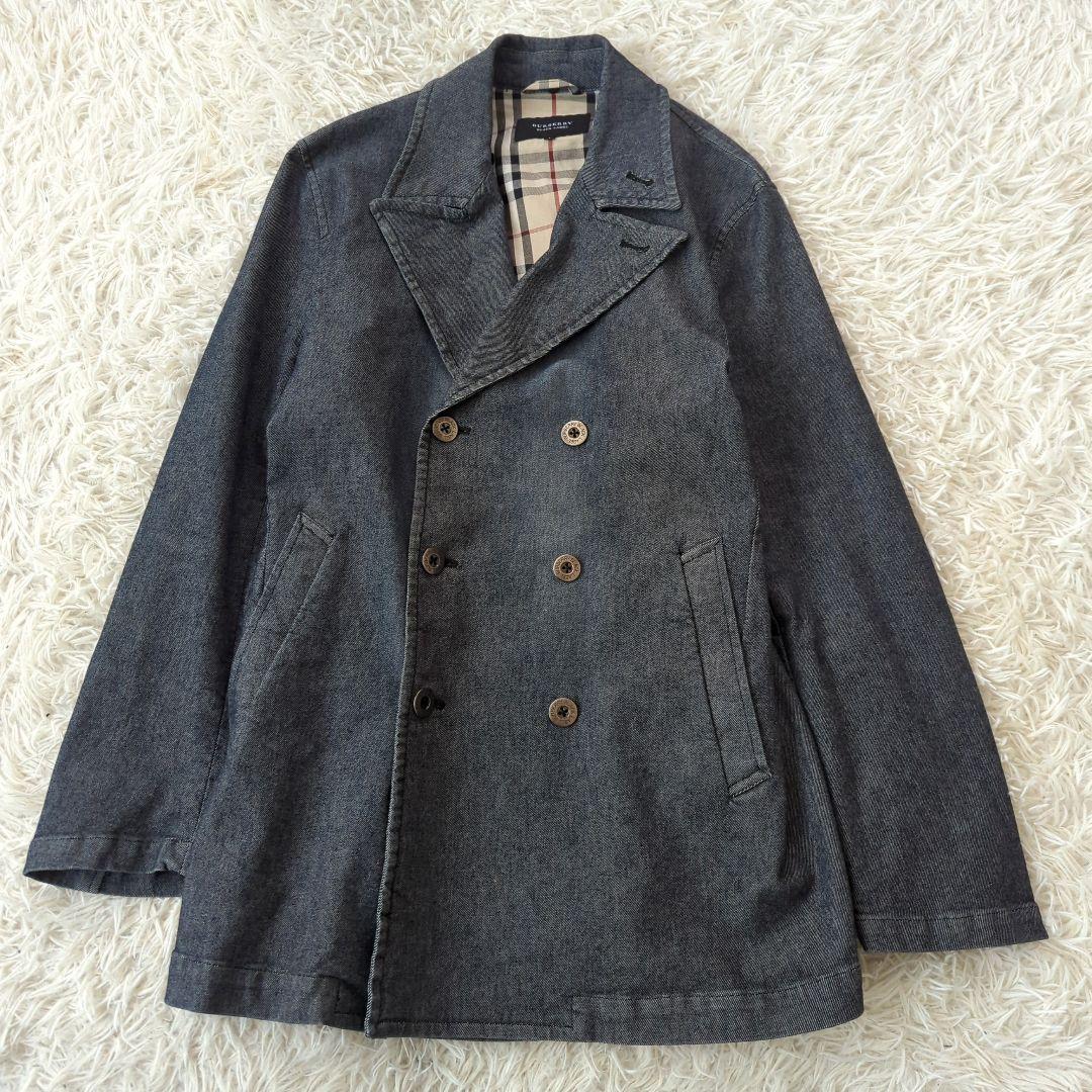 バーバリーブラックレーベル Pコート デニム 銀釦 ノバチェック L