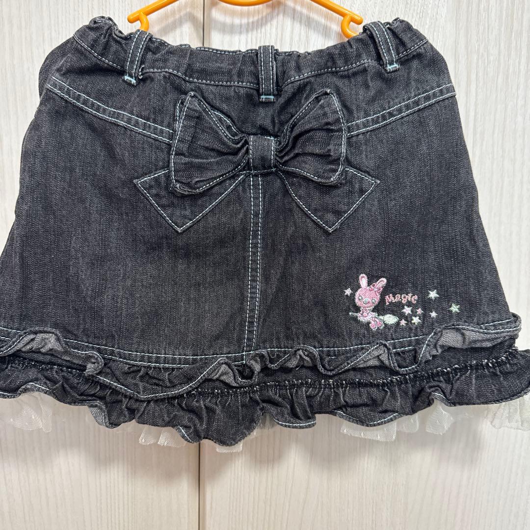 メゾピアノ　レア　デニム　フリルリボンスカート　130 美品　平成レトロ