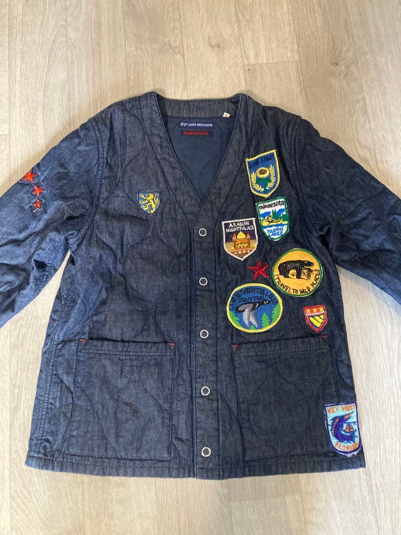 パッチ付きダークデニムカーディガン