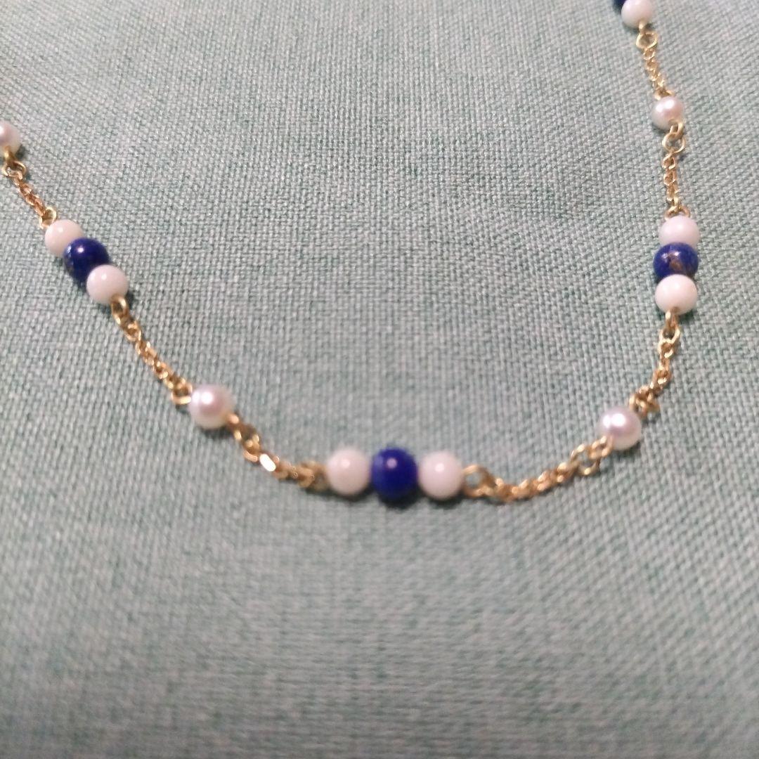 K18　ラピスラズリ　白珊瑚　パールネックレス