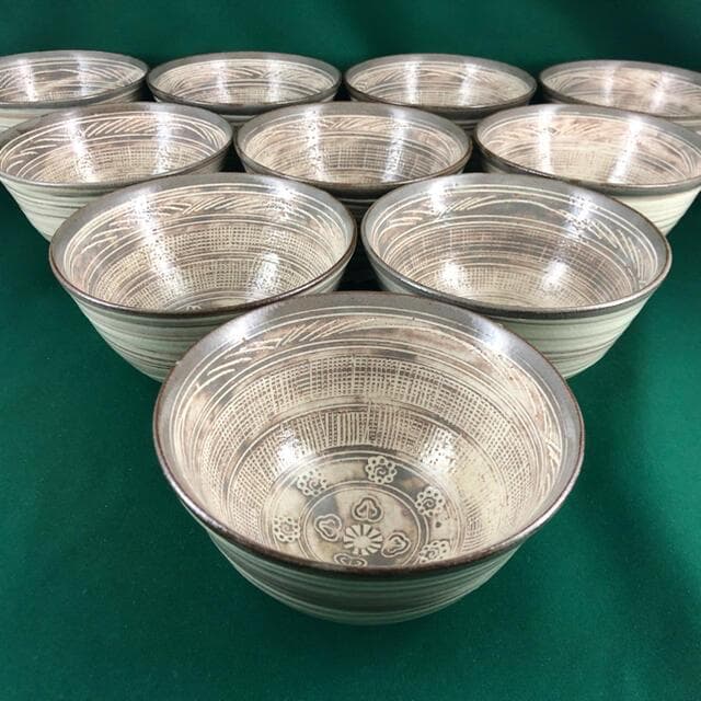 ◆茶道具◆菰山窯 宮田豊造 三島数茶碗十客◆共箱