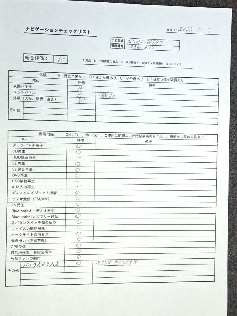 タッチ新品！★トヨタ純正ナビ NSZN-W64T BT・地デジTV ★動作良好