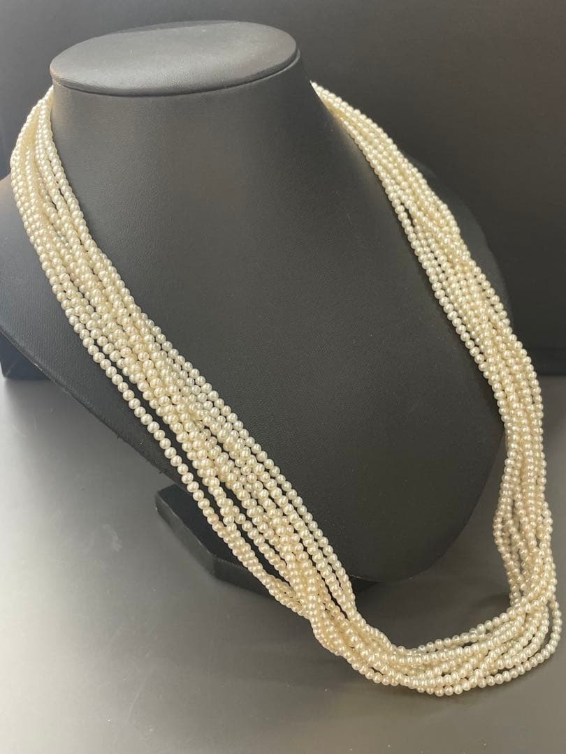 【Ｅ】淡水パール　10連ネックレス　ベビーパール　約3㍉玉　留め具シルバー