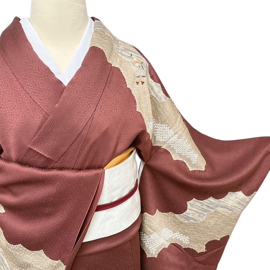 A160愛華 着物 訪問着　絞り　金彩　正絹　　フォーマル　身丈163cm