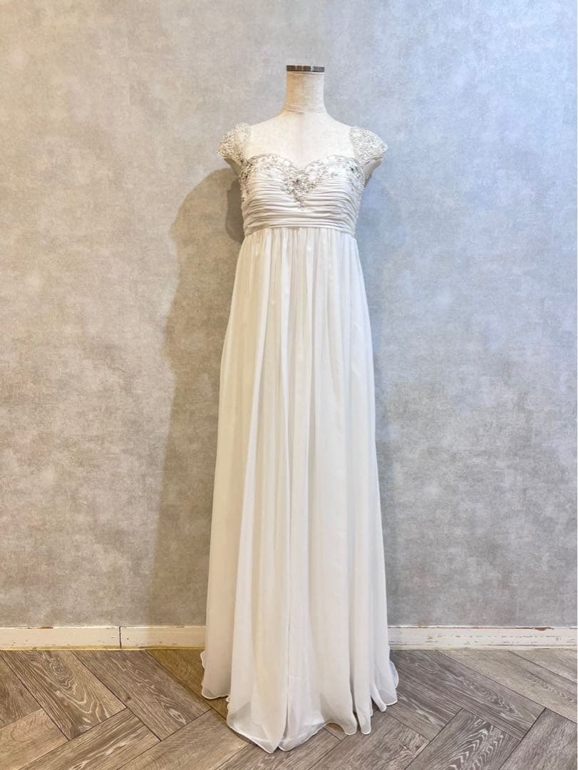 マタニティにも！ホワイトシフォンエンパイアウェディングドレス(YNS) 11号