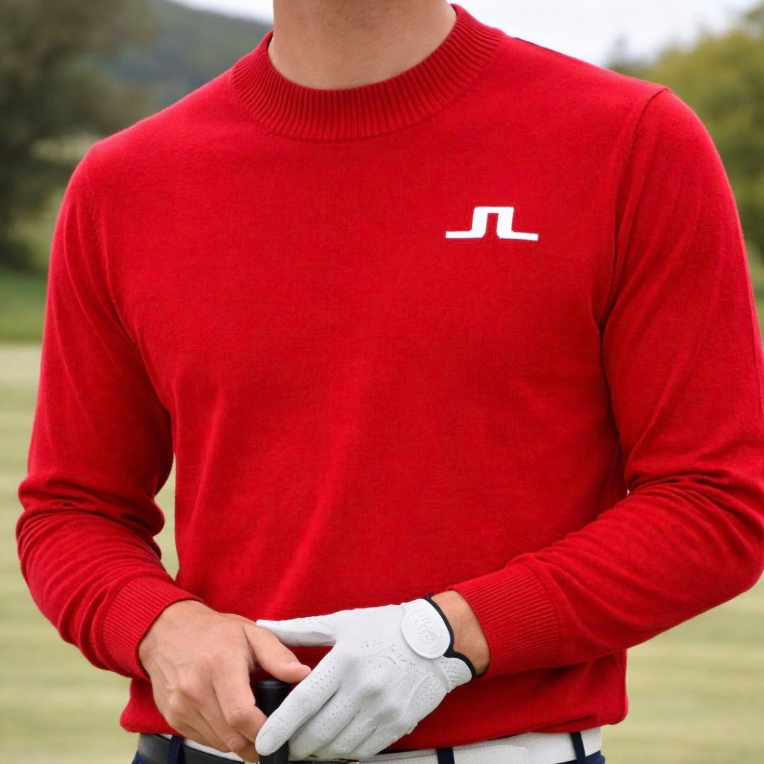 J.LINDEBERG クルーネックニット ゴルフウェア 長袖 S レッド