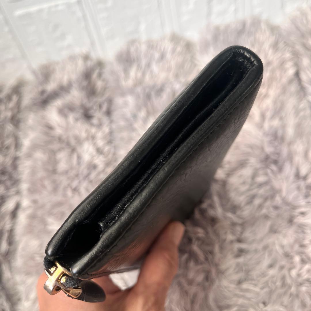 良品　プラダ　L字ファスナー　シボレザー　メタルロゴ　長財布　ブラック