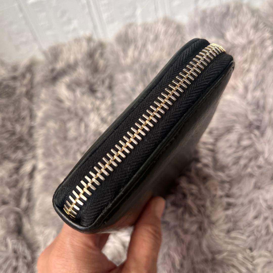 良品　プラダ　L字ファスナー　シボレザー　メタルロゴ　長財布　ブラック