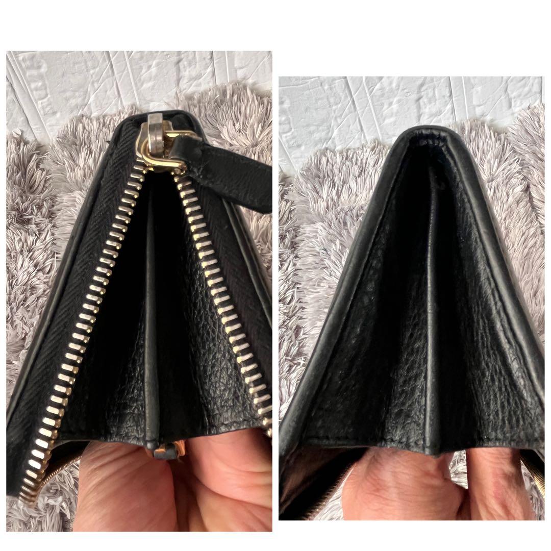 良品　プラダ　L字ファスナー　シボレザー　メタルロゴ　長財布　ブラック