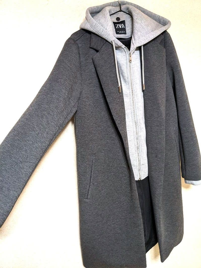 ZARA　コントラストフードコート　　2way　ロングコート　美品　完売