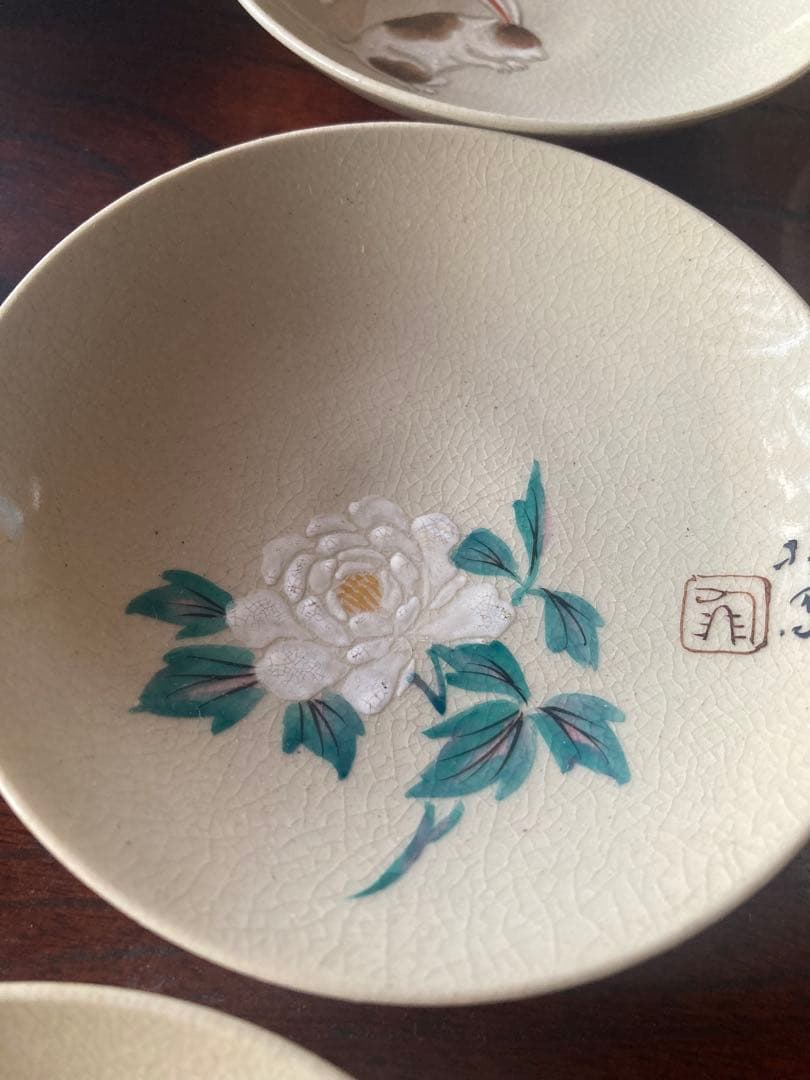 京焼　竹内栖鳳画絵替小皿九枚揃　11.5cm