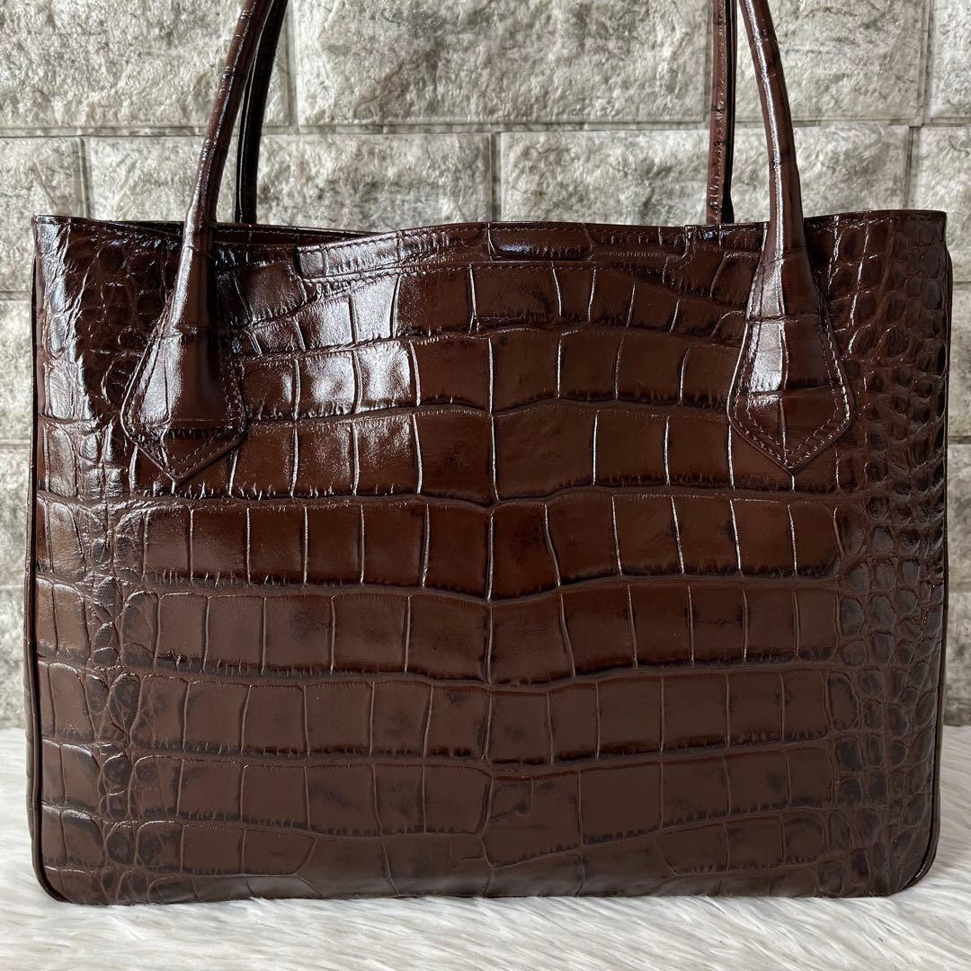 【極美品】濱野皮革工藝　HAMANO クロコ型押し　レザー　トートバッグ
