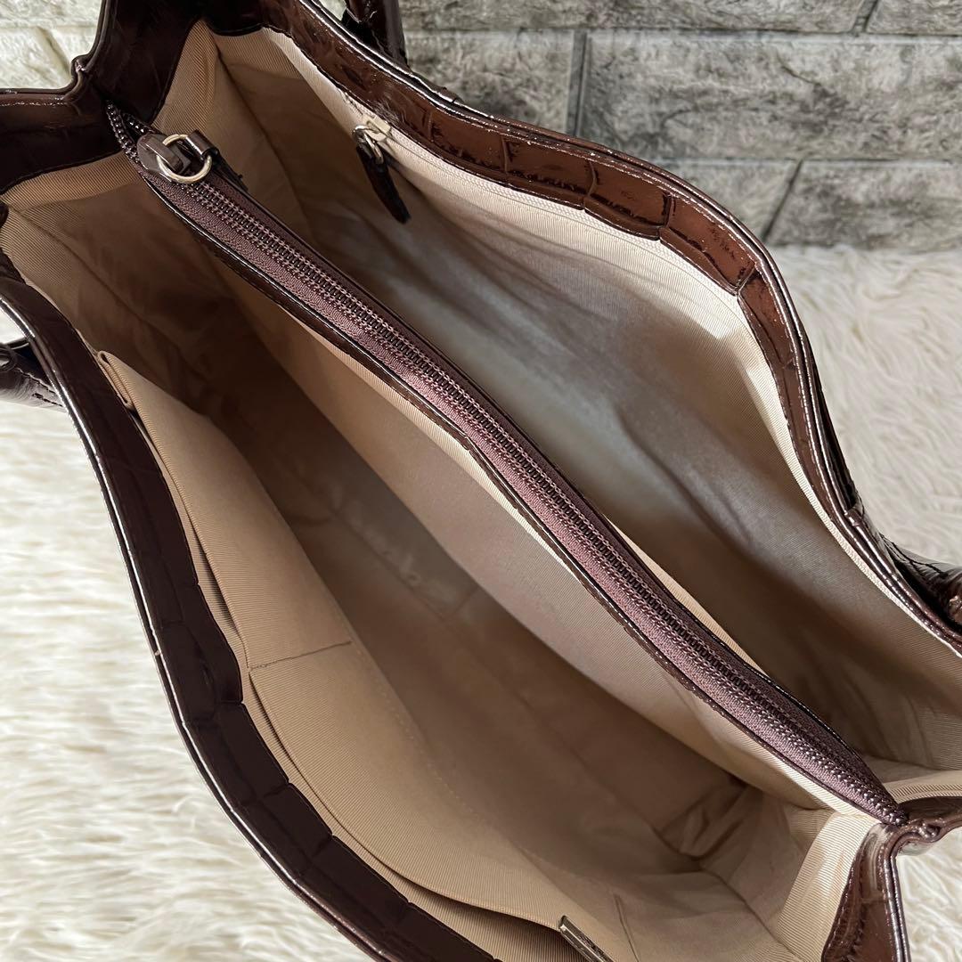 【極美品】濱野皮革工藝　HAMANO クロコ型押し　レザー　トートバッグ