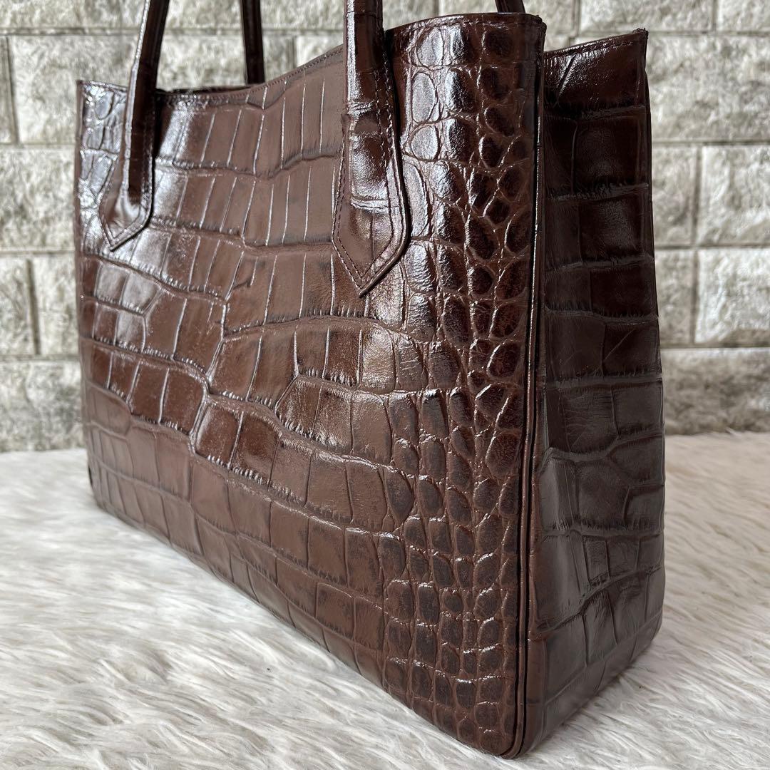 【極美品】濱野皮革工藝　HAMANO クロコ型押し　レザー　トートバッグ