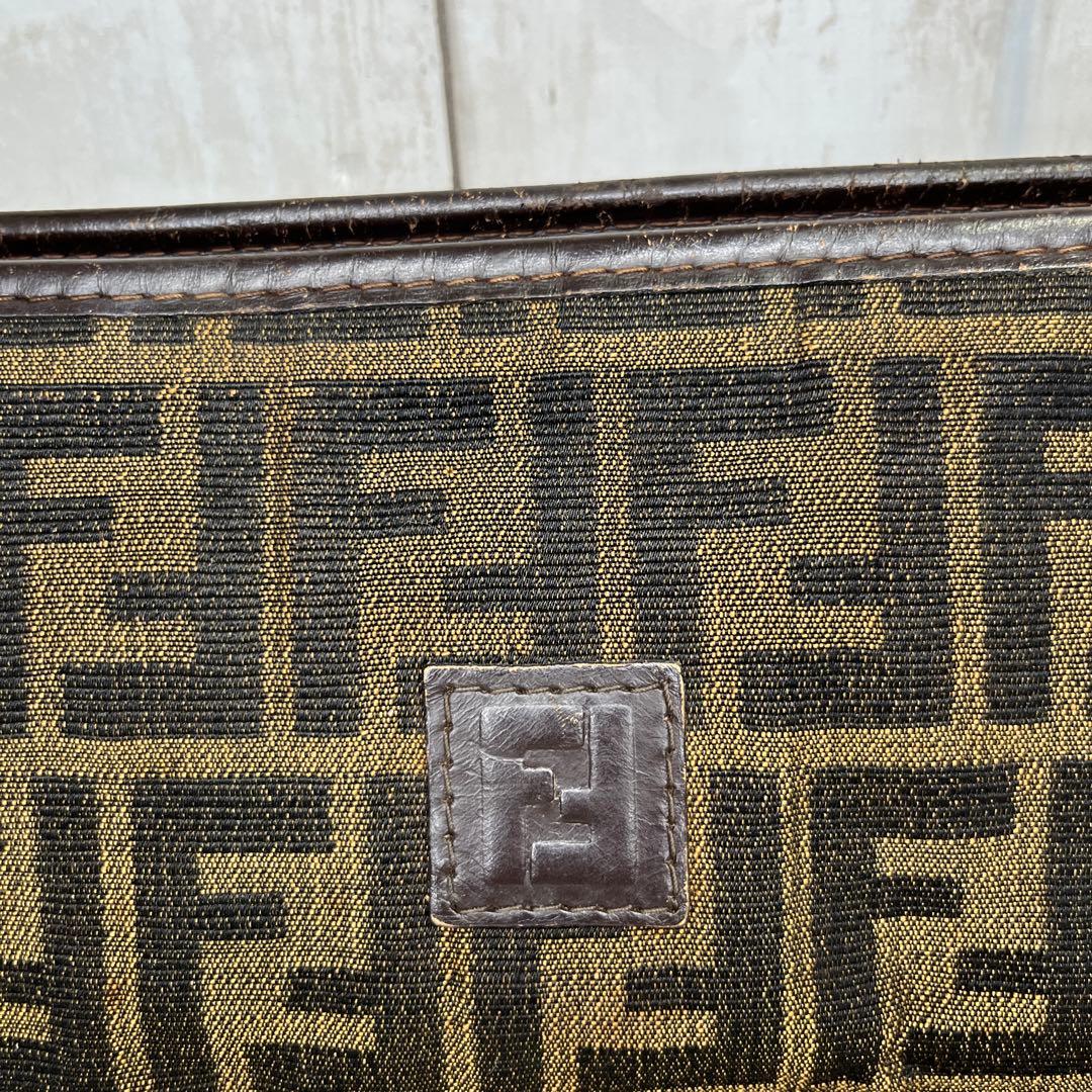 FENDI ズッカ　セカンドバッグ　クラッチバッグ　キャンバス　レザー　ブラウン