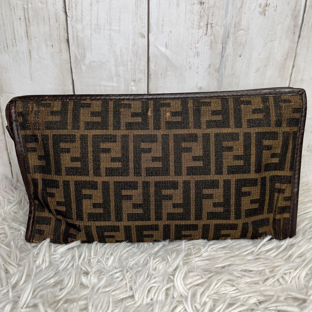 FENDI ズッカ　セカンドバッグ　クラッチバッグ　キャンバス　レザー　ブラウン