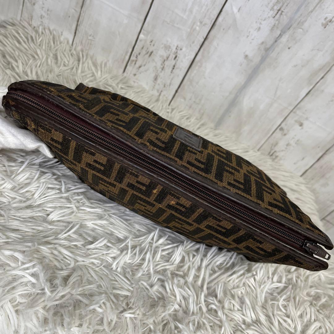 FENDI ズッカ　セカンドバッグ　クラッチバッグ　キャンバス　レザー　ブラウン