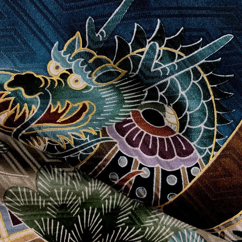 508ay66□お宮参り 男児 祝い着 着物 掛着 長襦袢付 金彩 龍に兜□美品