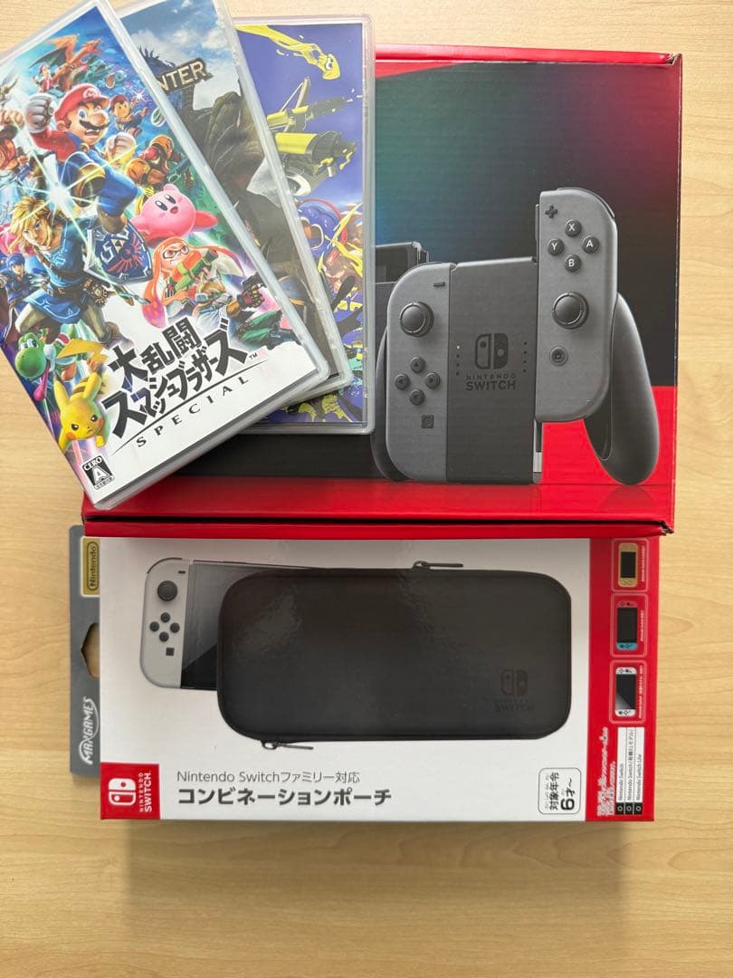 Nintendo Switch グレー 本体 + ゲーム3本 + ポーチ
