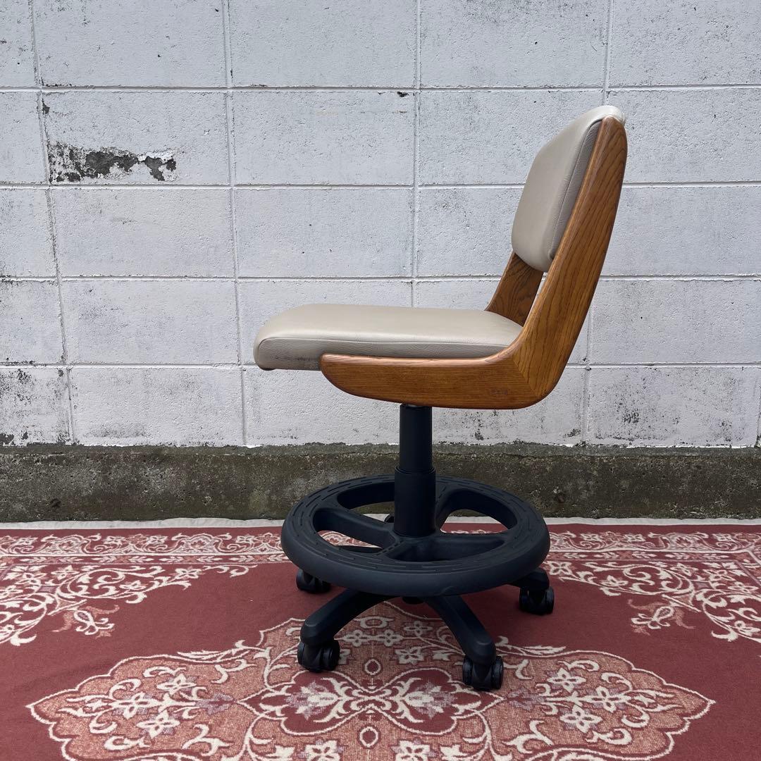 浜本工芸 ◾️木製オーク材フレーム×本革レザー座面 キャスター付き デスクチェア