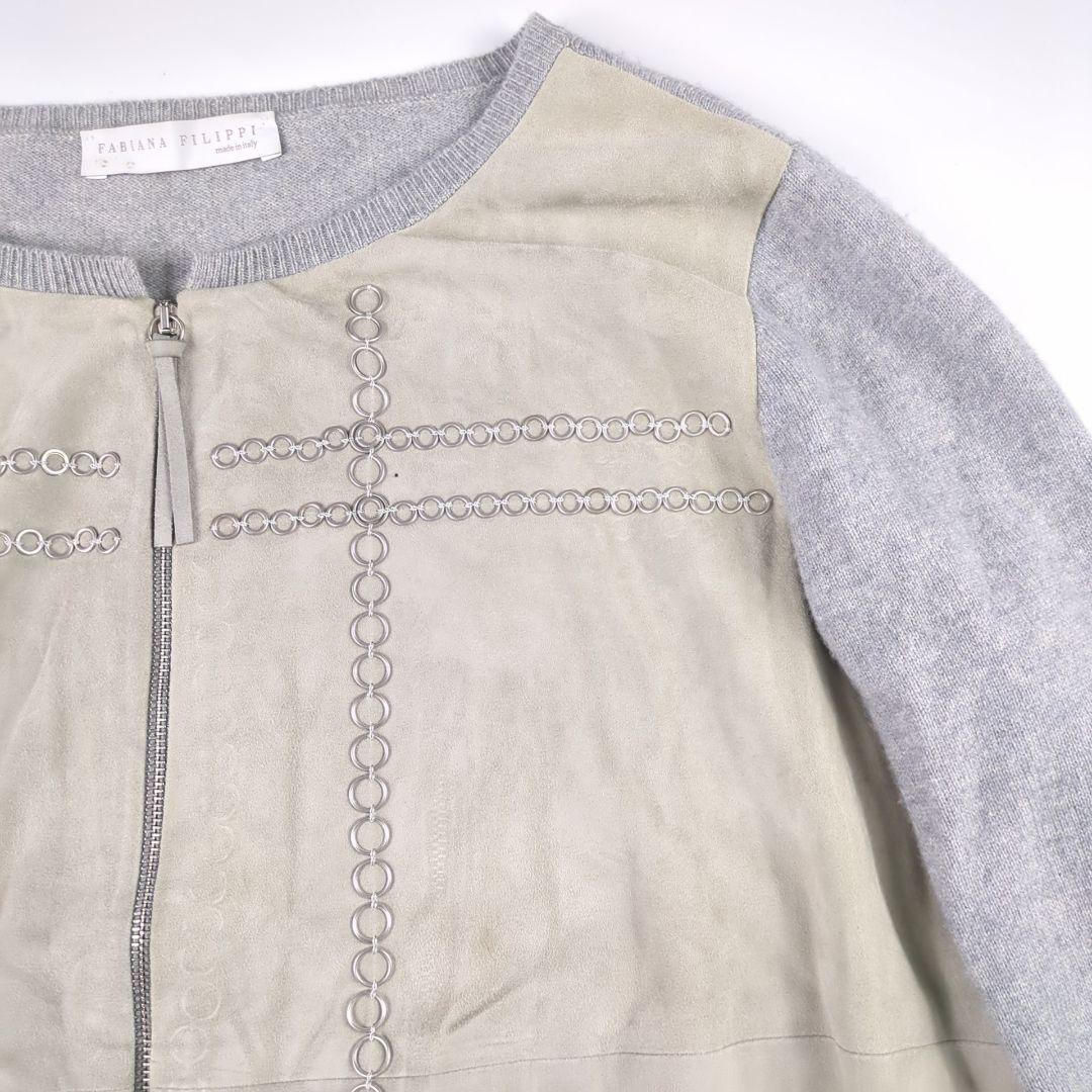 FABIANA FILIPPI レザー シルクニット ノーカラージャケット 高級