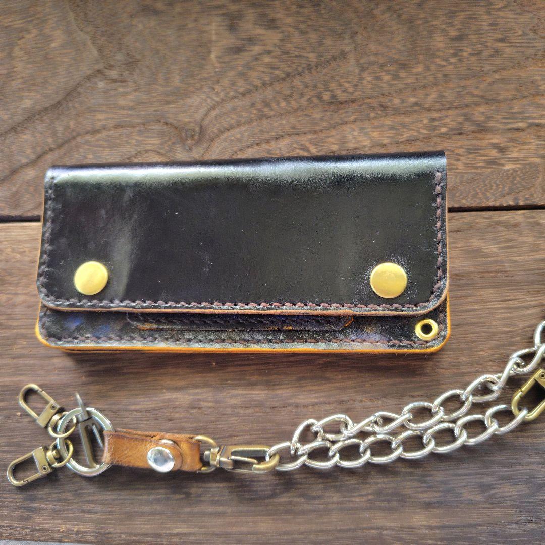 トラッカーウォレット 黒×コズミックブルー 手染め(77)