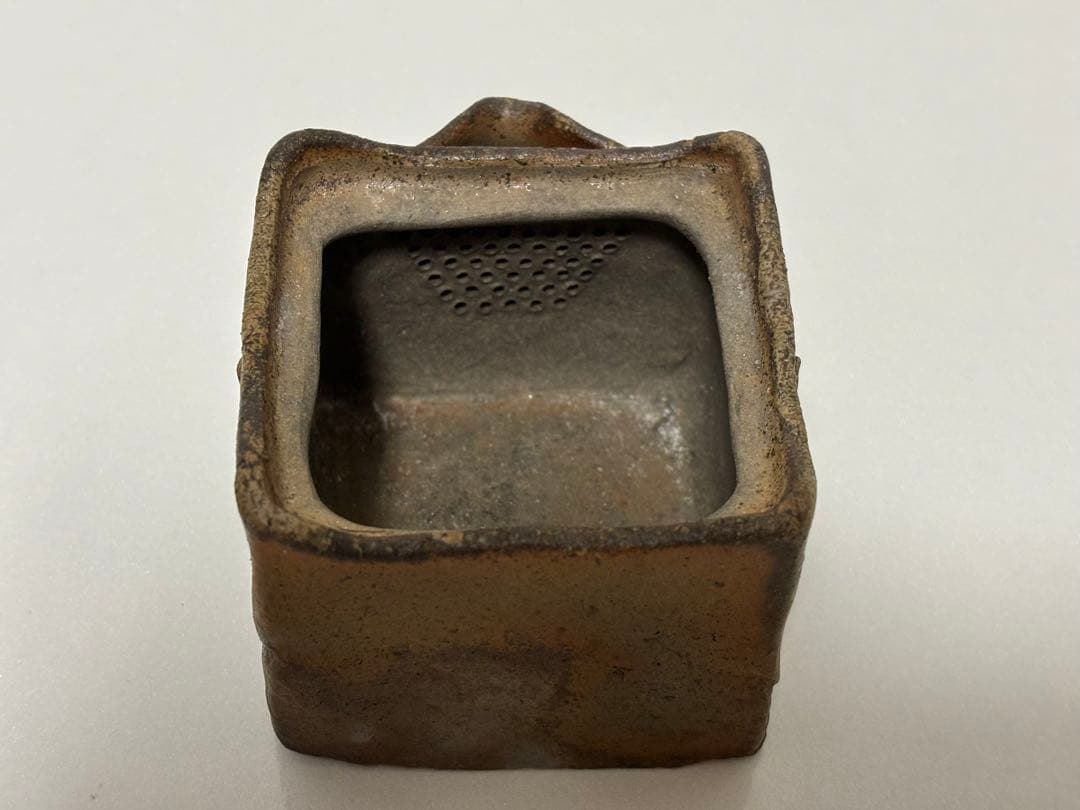 ⑰備前焼 宝瓶 登り窯 松 まつ 4角 手びねり 急須