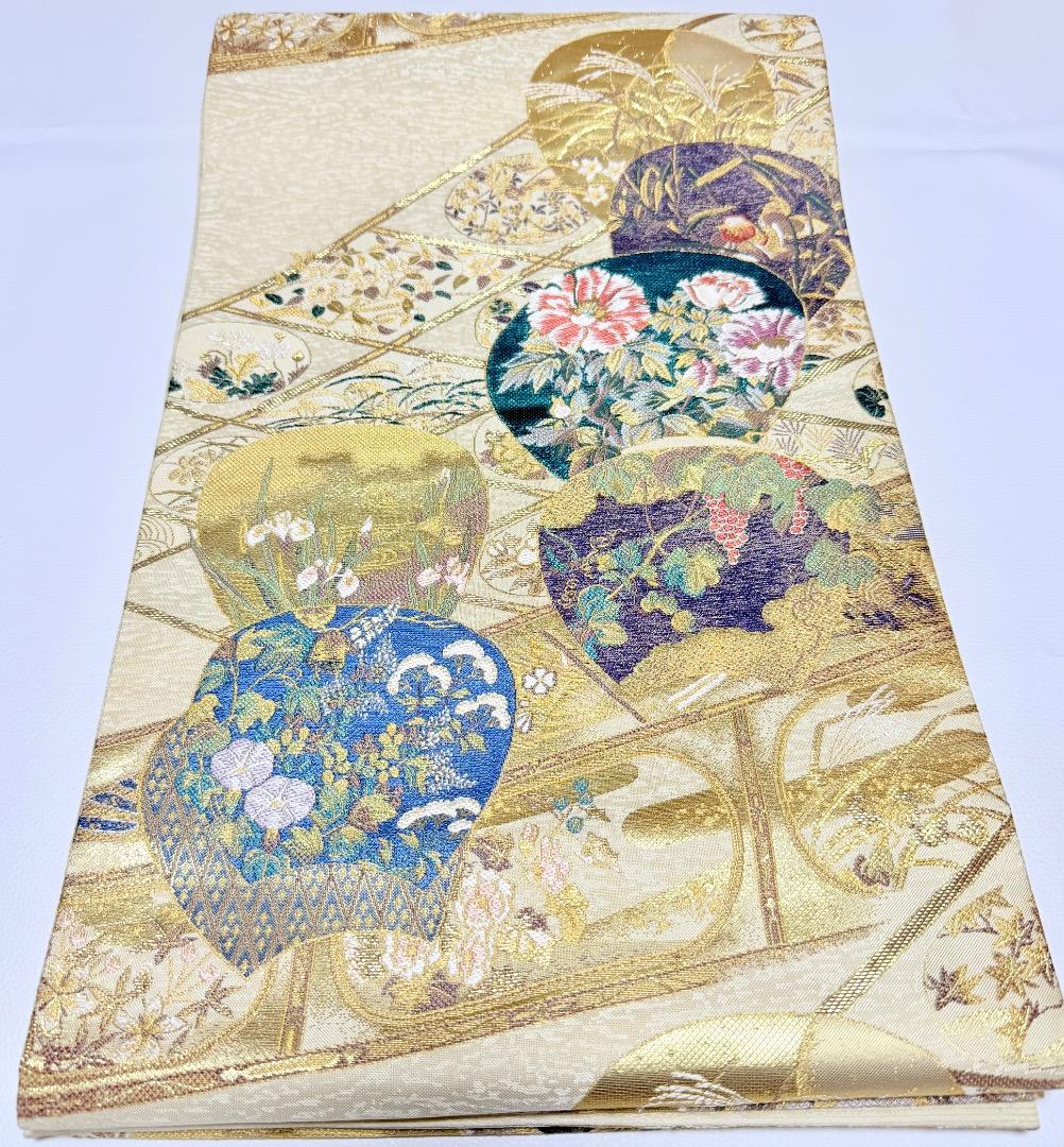 高級 袋帯 正絹 六通柄 美しいキモノ掲載品 ゴールド 訪問着 留袖 色無地