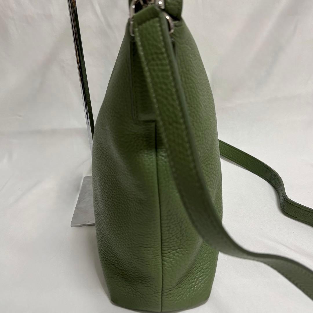 ヒロフ ミニマ 鹿革 ショルダーバック ロゴ 2way ライトグリーン 定12万