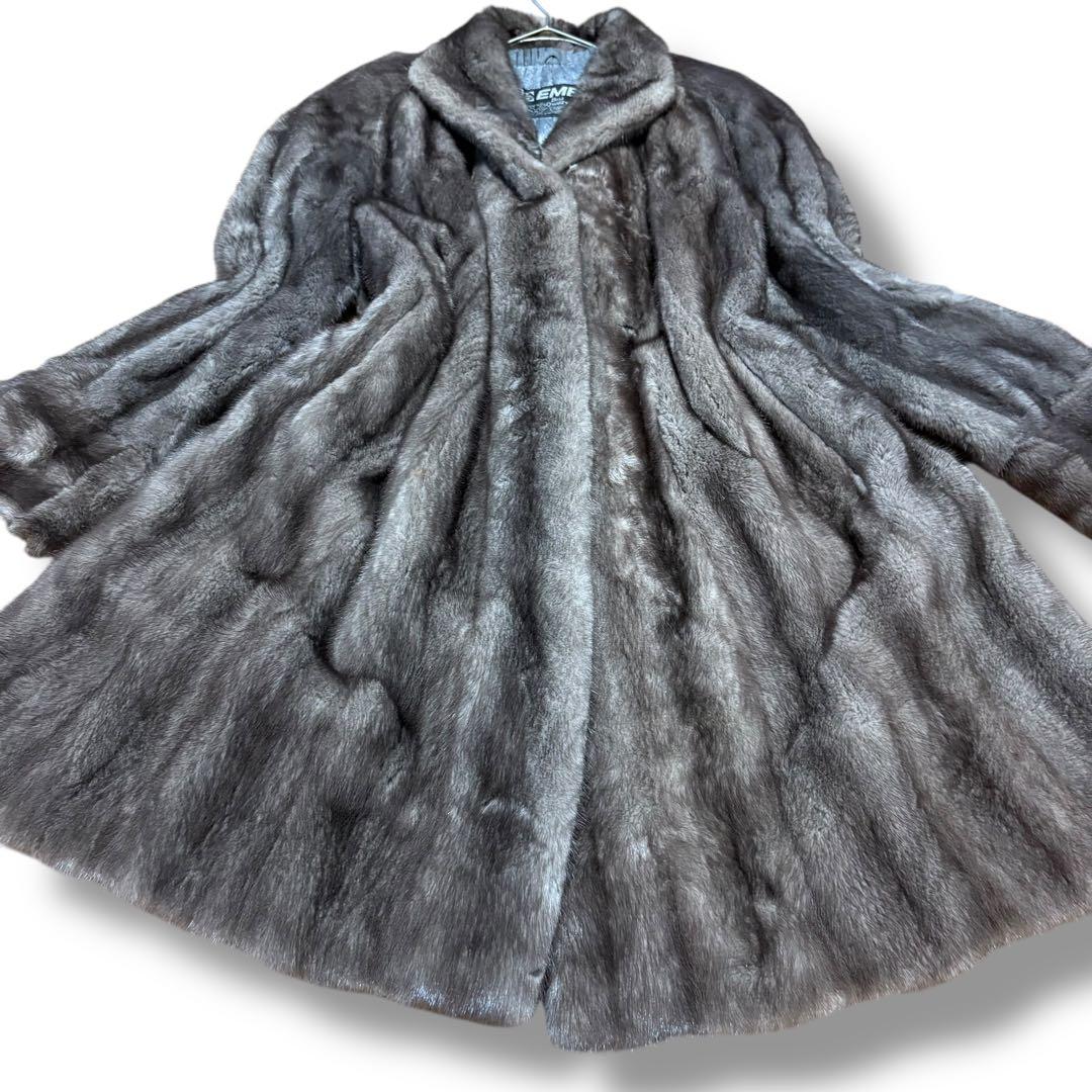 美品/EMBA/ブルーアイリス/ミンクファー/セミロングコート/15号