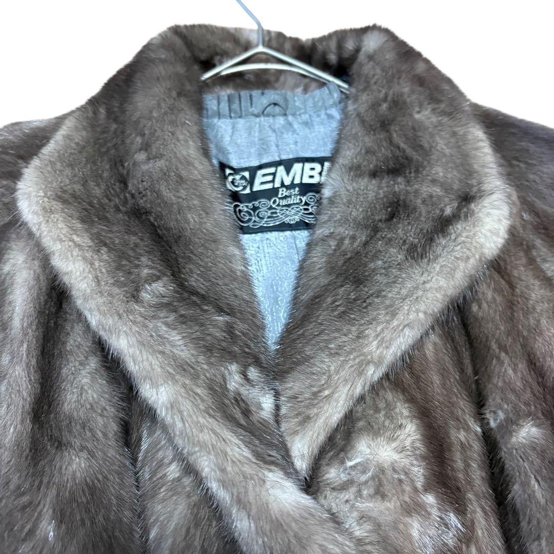 美品/EMBA/ブルーアイリス/ミンクファー/セミロングコート/15号