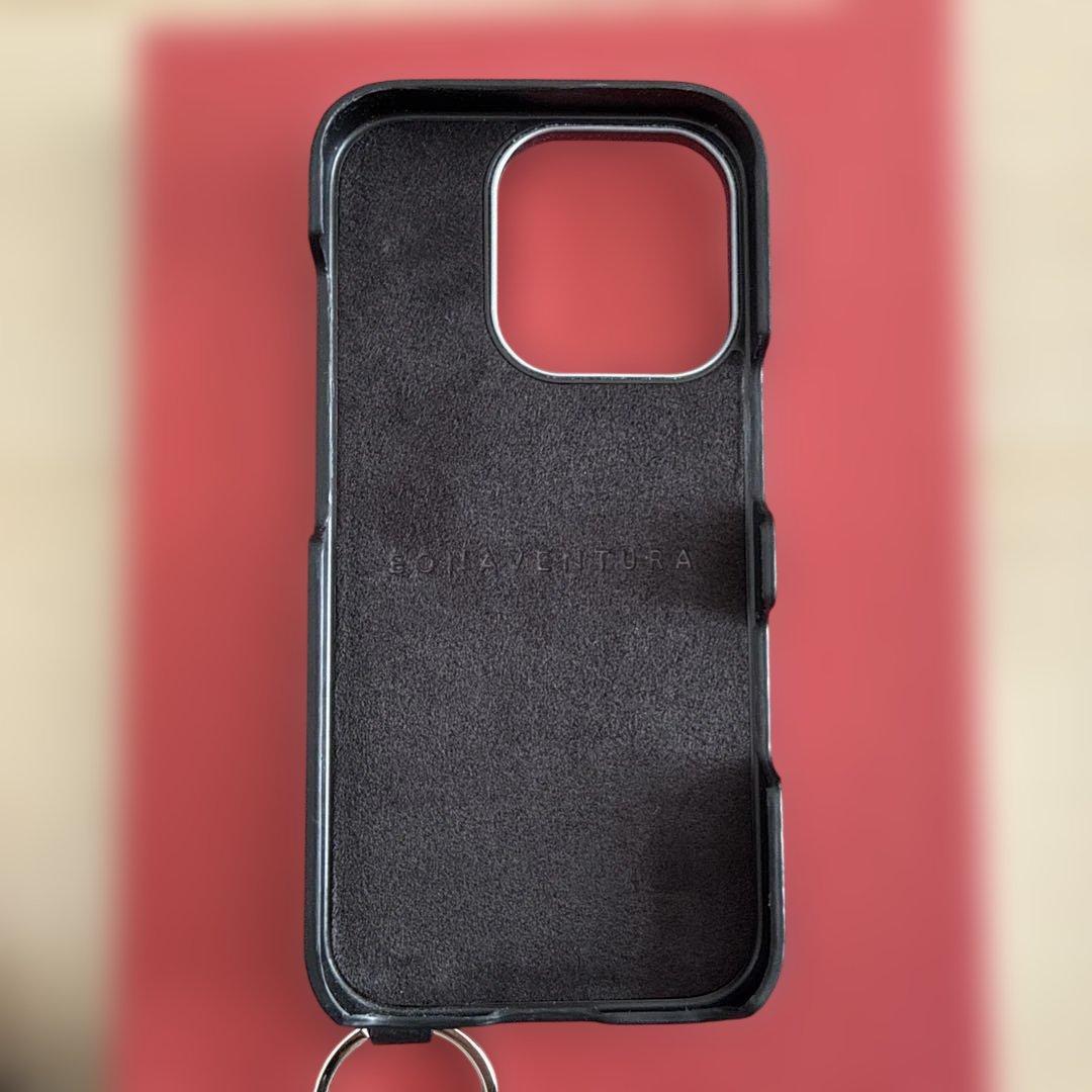 BONAVENTURA ブラック iPhone16proケース ストラップ付き