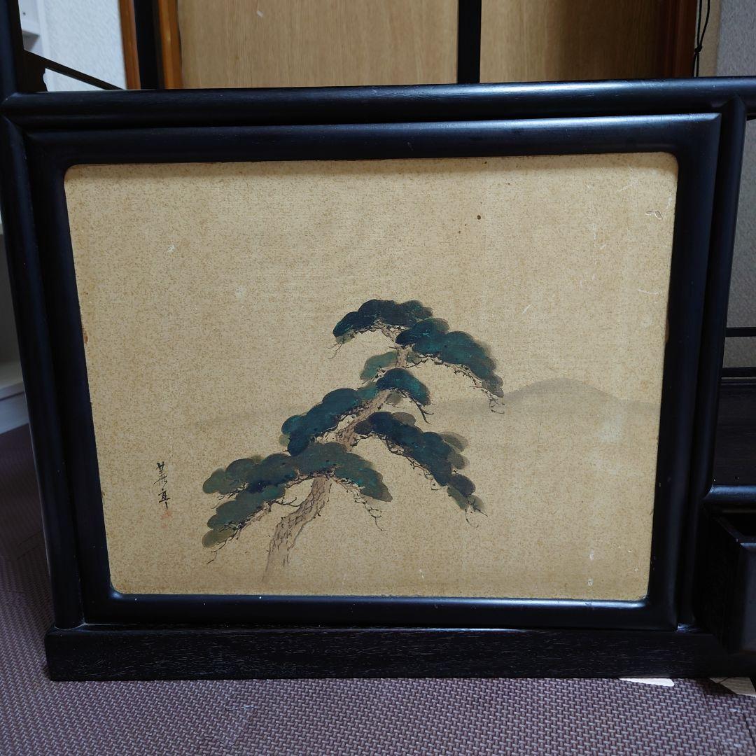 大正〜昭和初期　茶箪笥　小箪笥　古箪笥　飾り棚　美品　襖絵当時物