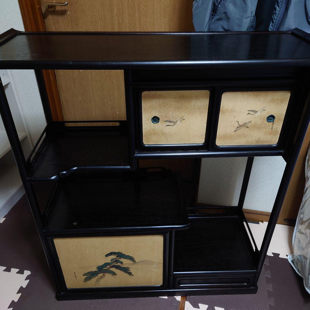 大正〜昭和初期　茶箪笥　小箪笥　古箪笥　飾り棚　美品　襖絵当時物