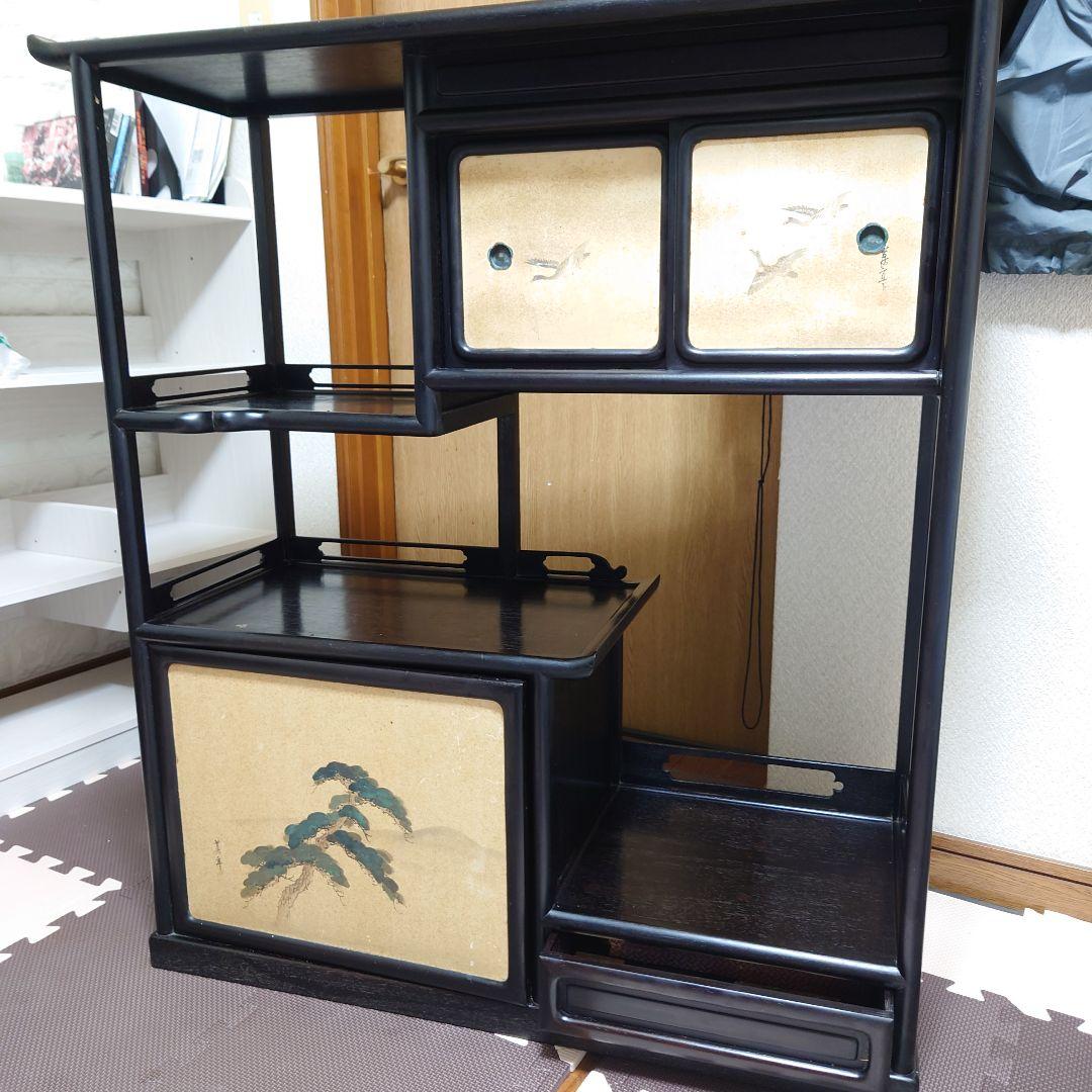 大正〜昭和初期　茶箪笥　小箪笥　古箪笥　飾り棚　美品　襖絵当時物