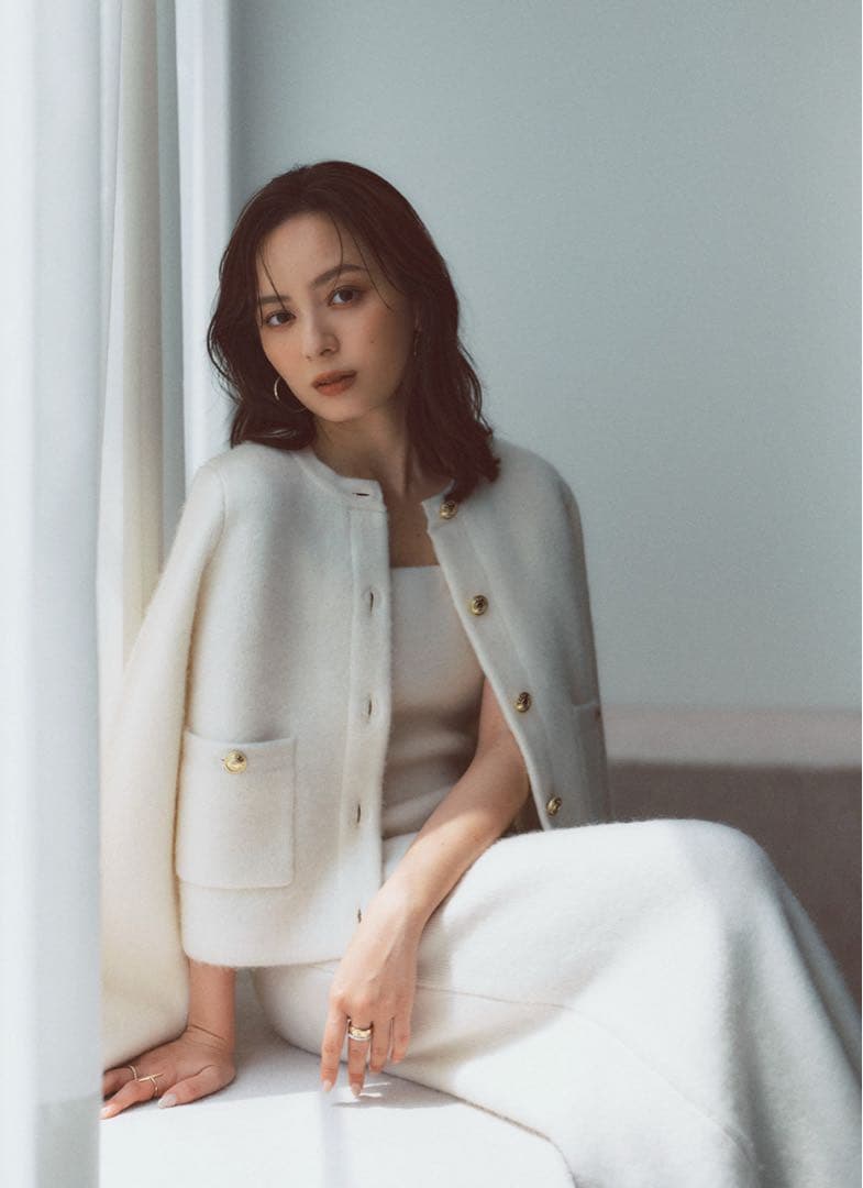 anuans 2025 カシミヤブレンドノーカラーニットジャケット