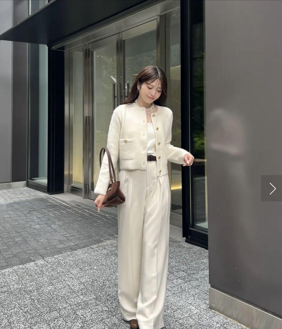 anuans 2025 カシミヤブレンドノーカラーニットジャケット