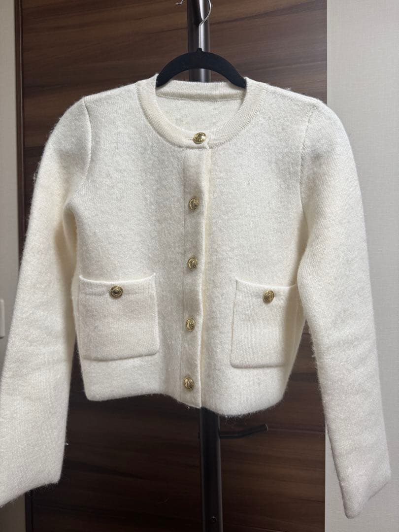 anuans 2025 カシミヤブレンドノーカラーニットジャケット