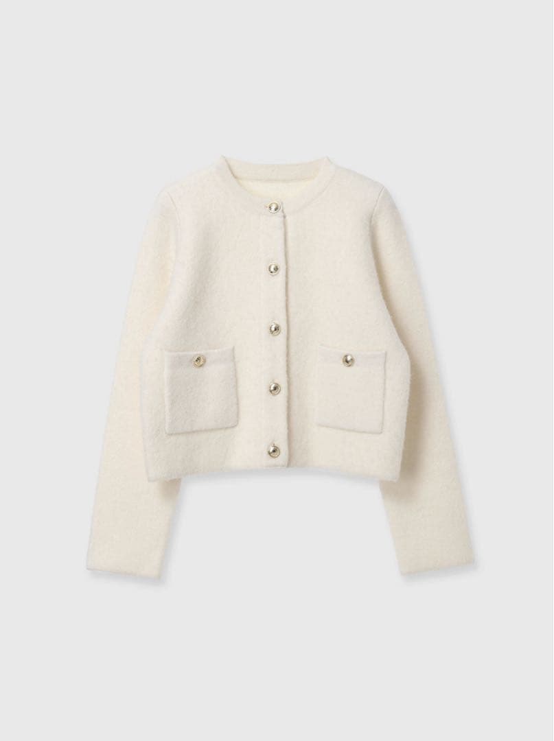 anuans 2025 カシミヤブレンドノーカラーニットジャケット