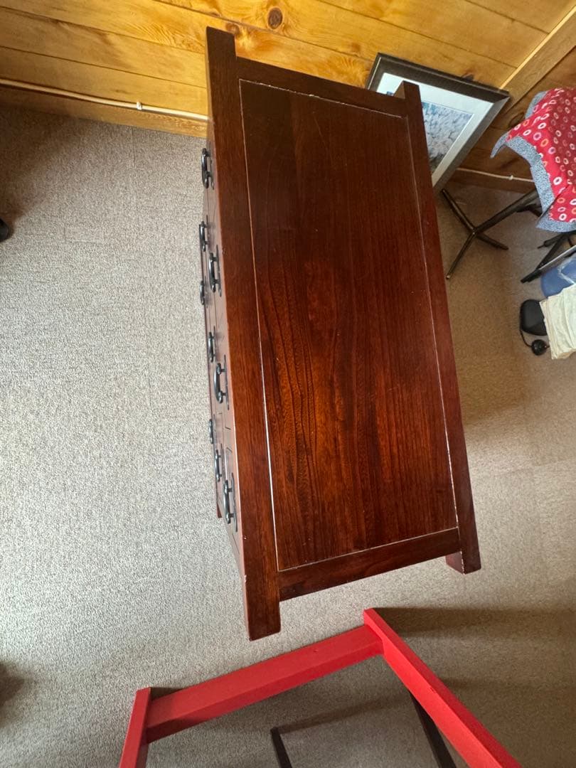 銘木アンティーク調木製タンス 9引き出し